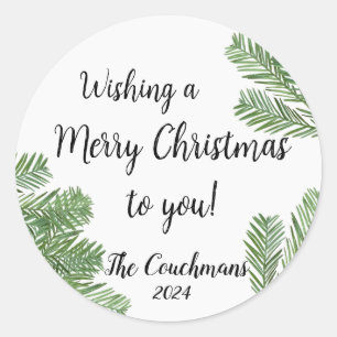 Modern Merry Christmas wishes from family Classic Round Sticker