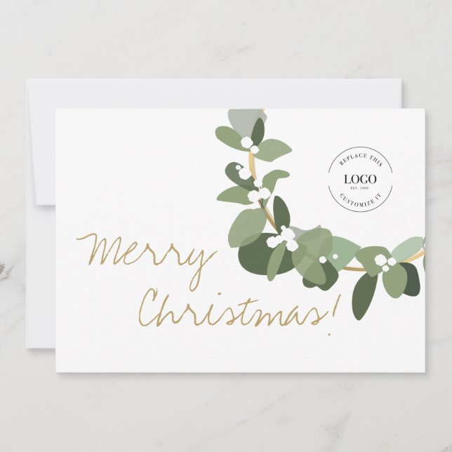 Modern Merry Christmas Wreath Green Holiday Card (Front)
