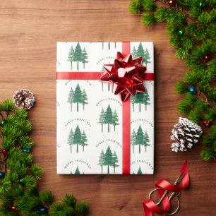 Modern Merry Classic Watercolor Christmas Tree Wrapping Paper