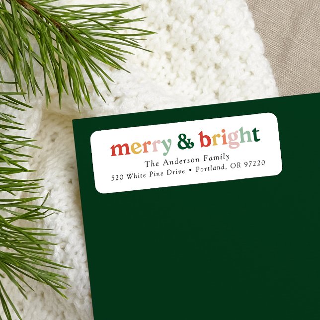 Modern Merry et Bright Holiday Adresse de retour (Créateur téléchargé)
