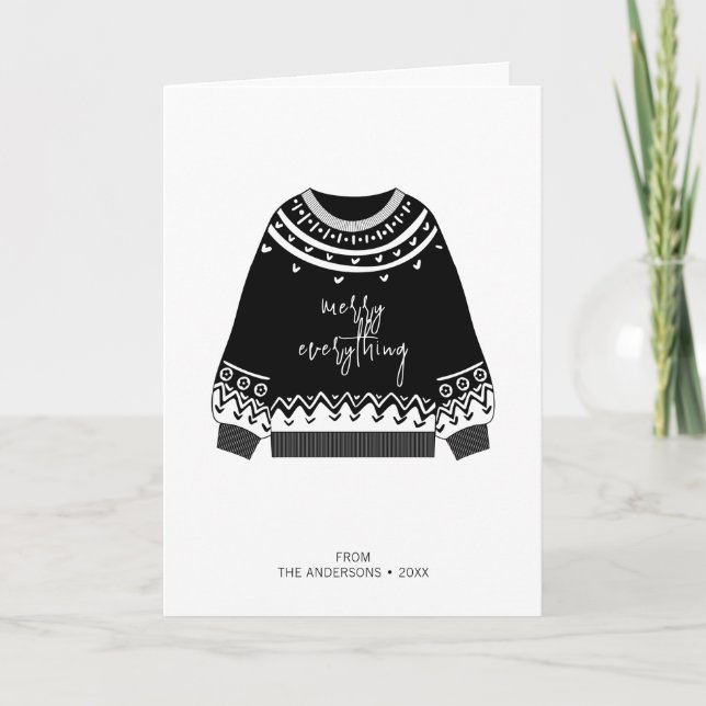 Modern Merry Everything Christmas Sweater Holiday  Card (Front)