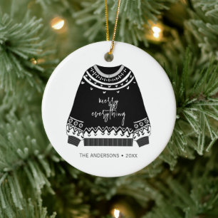 Modern Merry Everything Christmas Sweater Holiday Ceramic Ornament