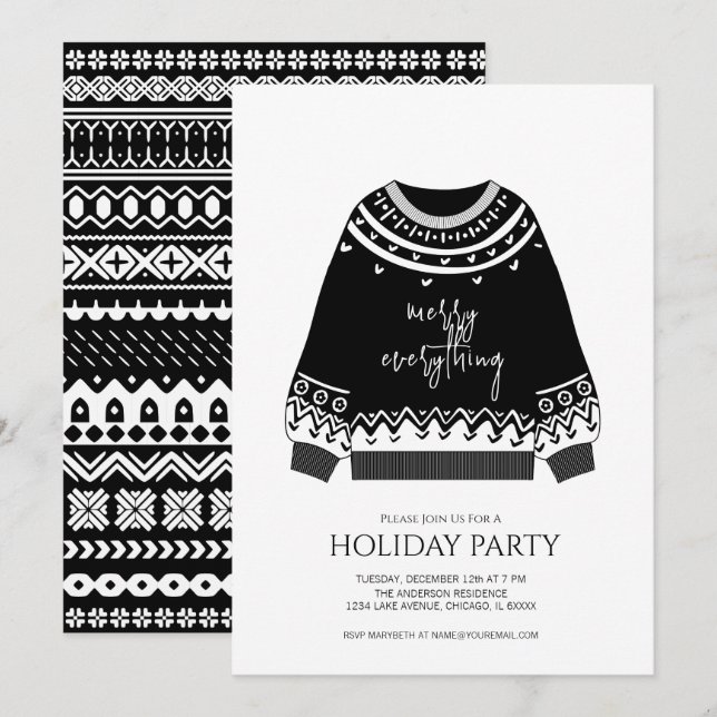 Modern Merry Everything Christmas Sweater Holiday Invitation (Front/Back)
