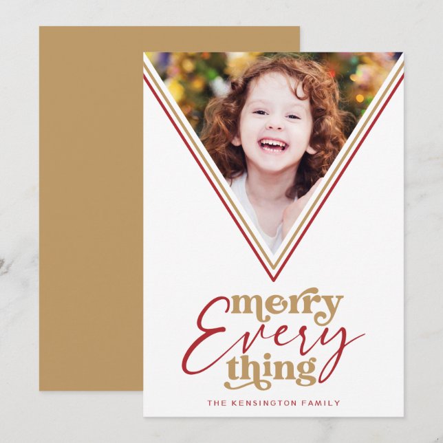 Modern Merry Everything Geometric Holiday Photo  (Front/Back)