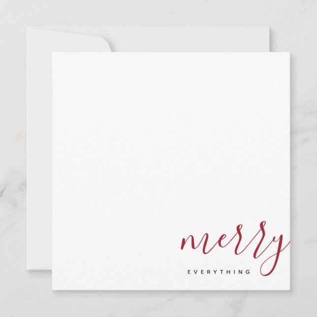 Modern Merry Everything Holiday Red and Blue Plaid Card (Front)