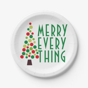Modern Merry Everything Holiday Tree Paper Plate