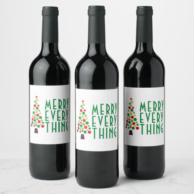 Modern Merry Everything  Holiday Tree   Wine Label (Bottles)