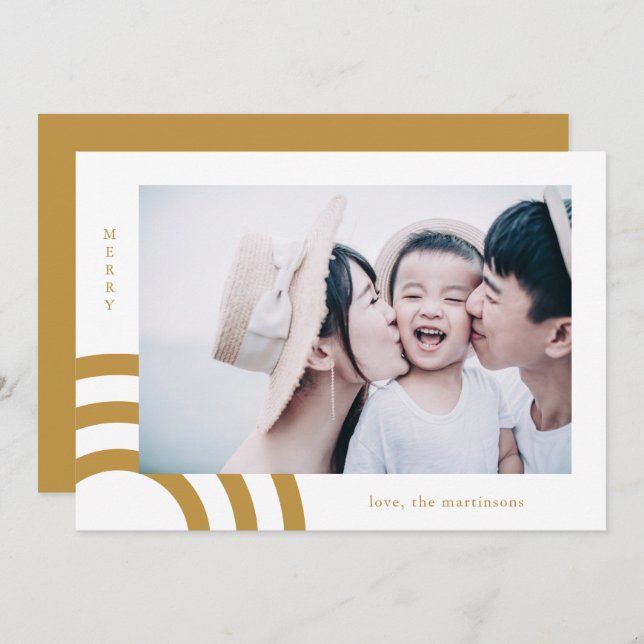 Modern Merry Golden Yellow Photo (Front/Back)