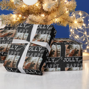 Modern Merry Jolly Happy Custom Photo Christmas Wrapping Paper