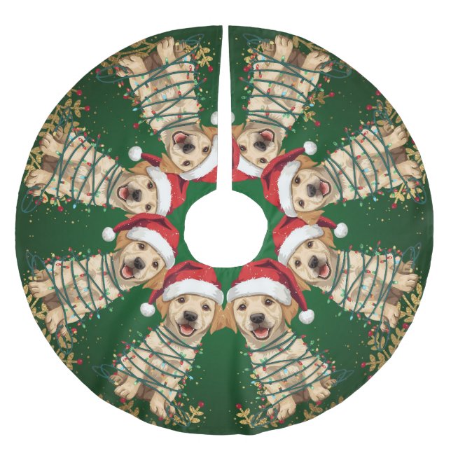 Modern merry Lab christmas tree puppy dog pattern Brushed Polyester Tree Skirt (Front)