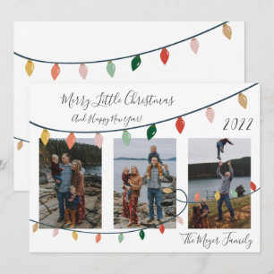 Modern Merry Little Christmas Lights 3 Photo Holiday Card