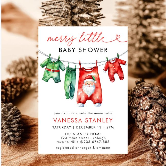 Modern Merry Little Christmas  Santa Baby Shower Invitation (Creator Uploaded)