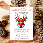 Modern Merry Little Christmas  Santa Baby Shower Invitation<br><div class="desc">Celebrate the season with our Modern Merry Little Christmas Santa Baby Shower Invitation. This festive invitation features a charming Santa design paired with elegant typography, setting the tone for a cozy and joyful holiday-themed baby shower. The warm, cheerful colours and modern layout make it perfect for inviting loved ones to...</div>