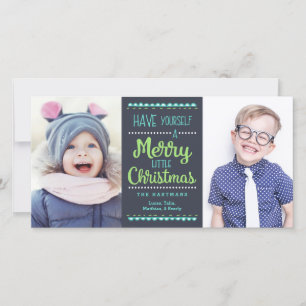 Modern Merry Little Christmas Two Photo Navy Holiday Card