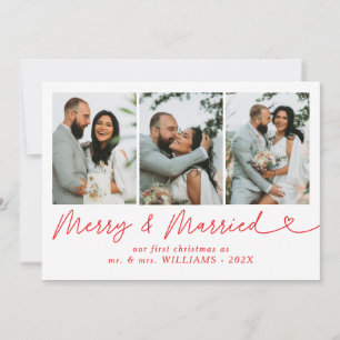 Modern Merry & Married Newlywed Photo Christmas  Holiday Card