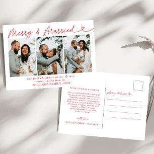 Modern Merry & Married Wedding Photo Christmas  Holiday Postcard