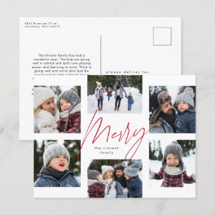 Modern merry red script 6 photo Christmas collage Holiday Postcard