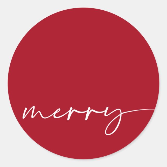Modern Merry Red White Calligraphy Christmas Classic Round Sticker (Front)