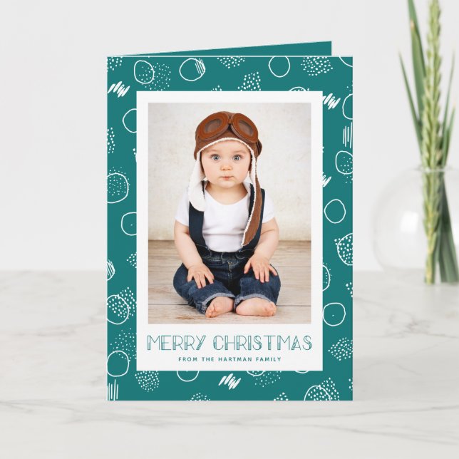 Modern Merry | Teal | Vertical Photo Holiday Card (Front)