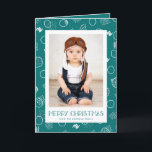 Modern Merry | Teal | Vertical Photo Holiday Card<br><div class="desc">This fun photo Christmas greeting card features modern typography,  hand sketched circles and smudges,  and a teal and white colour scheme.  The  background colour can be customized to any colour you'd like!</div>