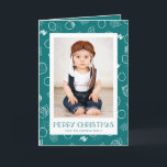 Modern Merry | Teal | Vertical Photo Holiday Card<br><div class="desc">This fun photo Christmas greeting card features modern typography,  hand sketched circles and smudges,  and a teal and white colour scheme.  The  background colour can be customized to any colour you'd like!</div>