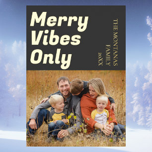 Modern Merry Vibes Only Family Photo Charcoal Gray Foil Holiday Card