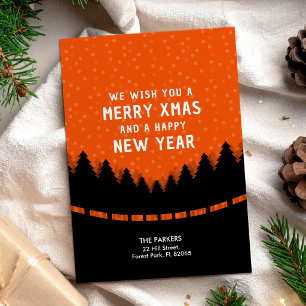 Modern Merry Xmas with red forest and snow Card