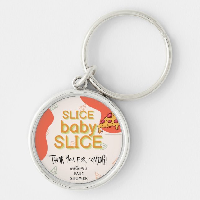 Modern Messy Slice Baby Slice Pizza Baby Shower Keychain (Front)