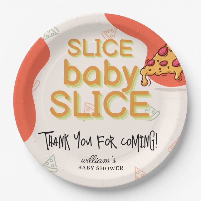 Modern Messy Slice Baby Slice Pizza Baby Shower Paper Plate (Front)