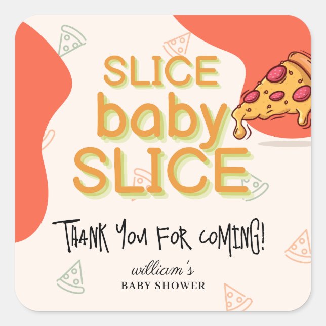 Modern Messy Slice Baby Slice Pizza Baby Shower Square Sticker (Front)