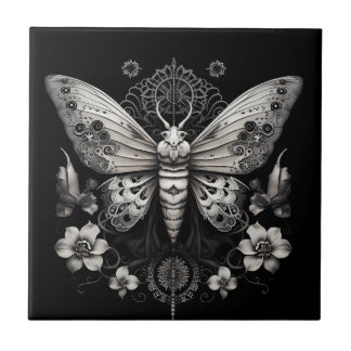 Modern metal butterfly with flowers tile
