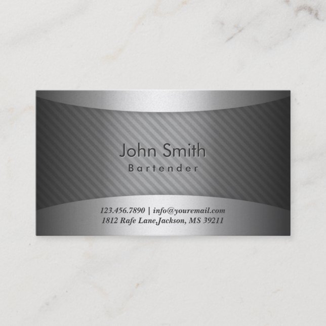 Modern Metal Stripes Bartender Business Card (Front)