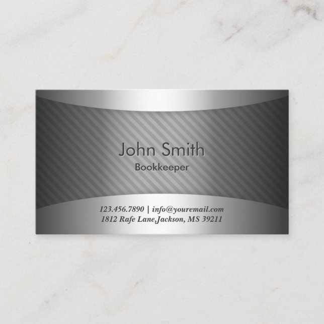 Modern Metal Stripes Bookkeeper Business Card (Front)