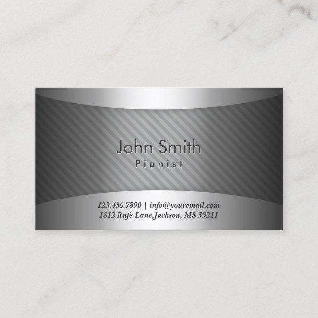 Modern Metal Stripes Pianist Business Card (Front)