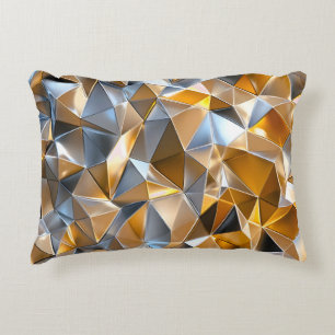 Modern Metallic Abstract Gold Silver Geometric Accent Pillow