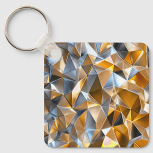 Modern Metallic Abstract Gold Silver Geometric Keychain