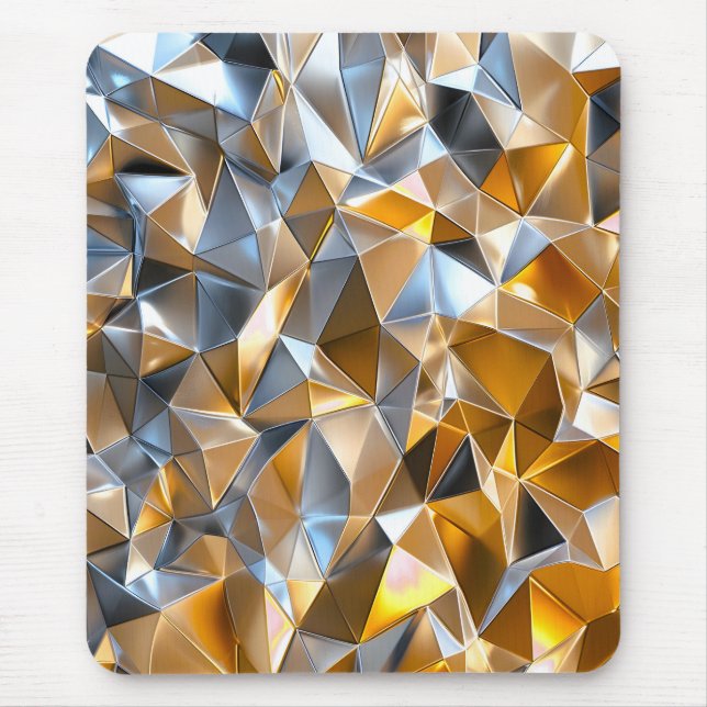 Modern Metallic Abstract Gold Silver Geometric Mouse Pad (Front)