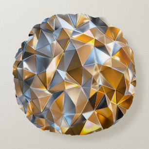 Modern Metallic Abstract Gold Silver Geometric Round Pillow