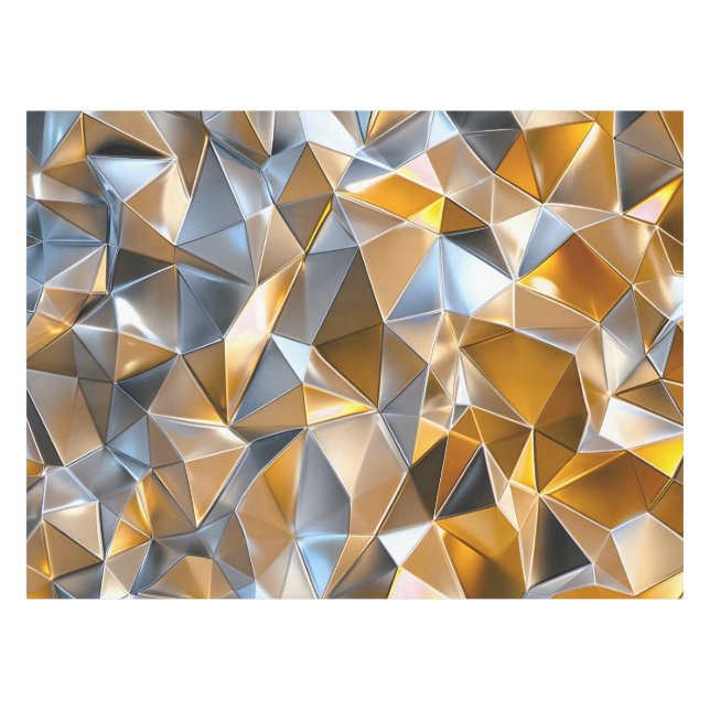 Modern Metallic Abstract Gold Silver Geometric Tablecloth (Front (Horizontal))