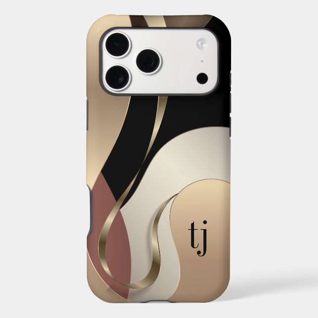 Modern Metallic Abstract Pattern with Monogram (Back)