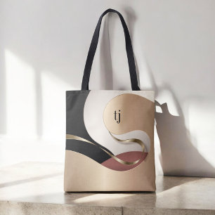 Modern Metallic Abstract Pattern with Monogram Tote Bag