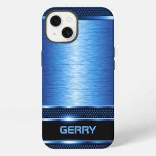 Modern Metallic Blue Geometric Design Luggage Tag iPhone 13 Case
