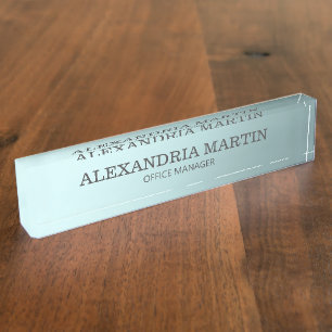 Modern Metallic Blue Name Job Title Nameplate
