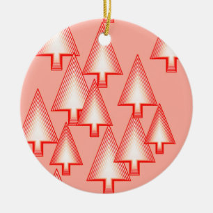 Modern metallic Christmas trees - coral orange Ceramic Ornament