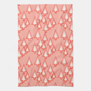 Modern metallic Christmas trees - coral orange Kitchen Towel