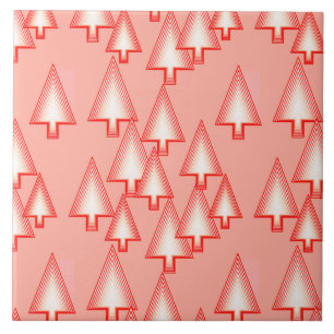 Modern metallic Christmas trees - coral orange Tile