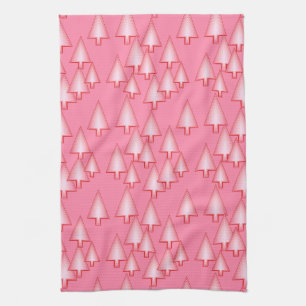 Modern metallic Christmas trees - coral pink Kitchen Towel