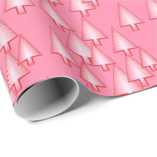 Modern metallic Christmas trees - coral pink Wrapping Paper