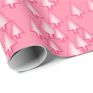 Modern metallic Christmas trees - coral pink Wrapping Paper