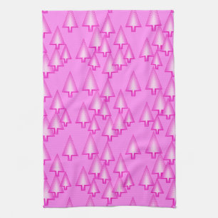 Modern metallic Christmas trees - orchid pink Kitchen Towel